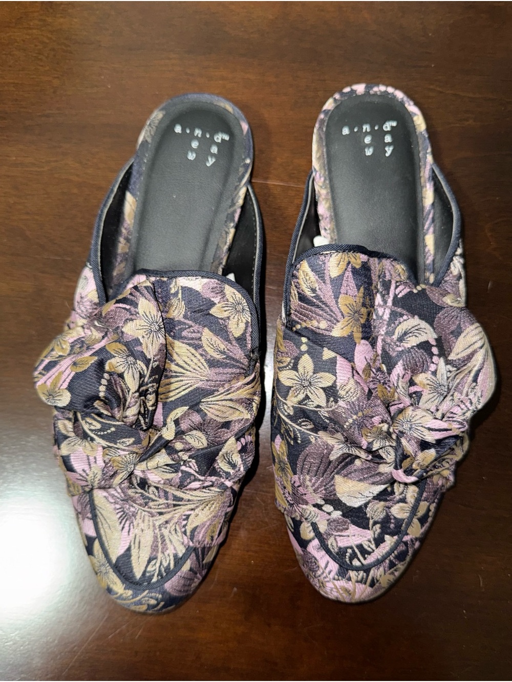 A New Day Floral Knotted Mule - Black with Pink & Gold Floral